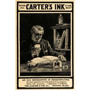   Ad Carters Ink Bookkeeper Old Man Desk Well Quill   Original Print Ad