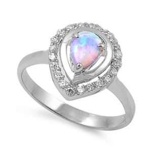  Sterling Silver Ring in Lab Opal   White Opal, Clear CZ   Ring 