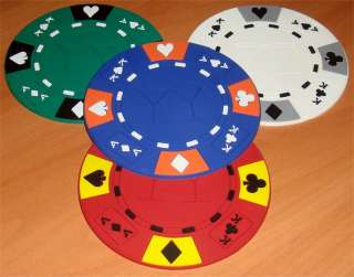 Set of 8 Poker Chip Coasters. (2) White, (2) Red, (2) Blue & (2 