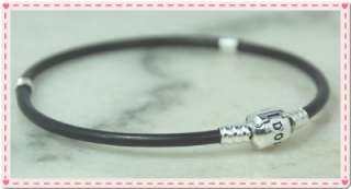 NEW 925 Silver Black Leather Bracelet fi European Bead Charm 7.5, 8.0 