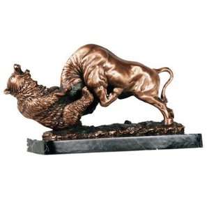  Fighting Bull and Bear Statue with Marble Base, 5.5 inches 