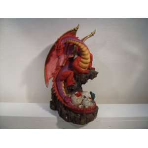  Lg Open Wing Dragon w/Eggs Handpainted Figurine 