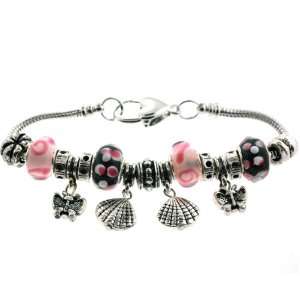  Fanciful Pandora Style Charm Bracelets in Black and Pink 