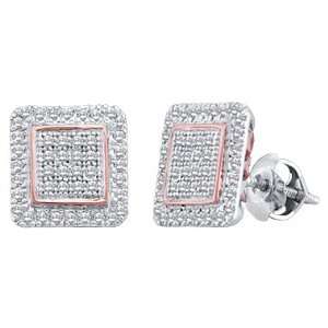 Diamond Stud Earrings Square 10k White Rose Gold Micro Pave (1/3 CTW)
