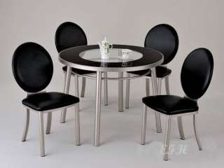 NEW 5PC MODERN GLASS TOP SILVER METAL DINING TABLE SET  