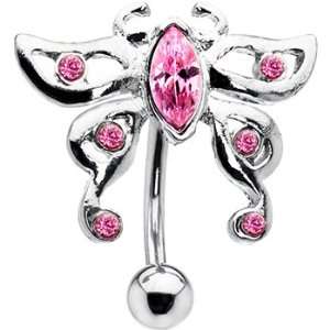  Top Mount Pink Gem Tribal Butterfly Belly Ring Jewelry