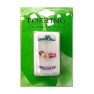  Cubic Zirconia, Plastic Bead, Flower, Blue and Purple Toe Rings 