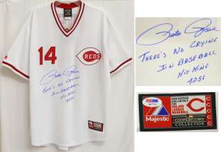 PETE ROSE Signed Reds Jersey w/Theres No Crying in Baseball & Hit King 