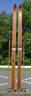 VINTAGE Wooden Skis 80 ABC + Bamboo Ski Poles  