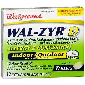  Wal Zyr D Allergy & Congestion Extended Release Tablets, 12 