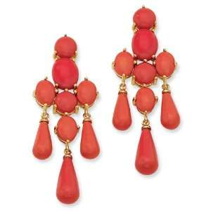   Silver Simulated Red Coral Dangle Post Earrings Cheryl M Jewelry
