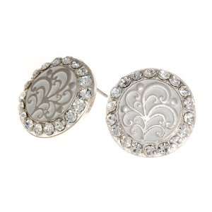  Clear White Round Rhinestone Button Earrings Fashion 