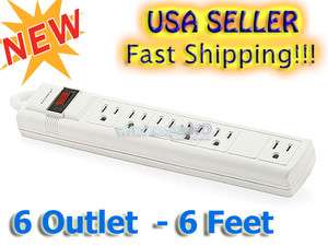 NEW 6 OUTLET POWER STRIP SURGE PROTECTOR with 6 FT CORD   200 JOULES 