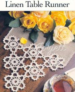 Linen Table Runner, lacy floral crochet pattern  