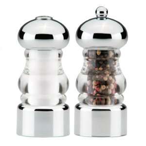   Acrylic and Silver Pepper Mill and Salt Shaker Set and Peppercorns