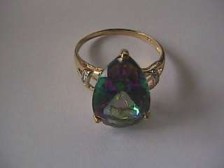 10K Yellow Gold 5cts Mystic Topaz and Diamond Ring  