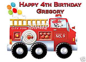 FIRE TRUCK Engine Edible CAKE Image Icing Topper Custom  