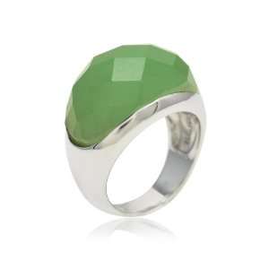  Sterling Silver Green Jade Dome Ring, Size 5 Jewelry
