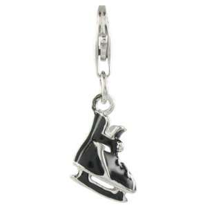    Quiges Charms Silver Plated Ice Skate Black Clip on Charm Jewelry