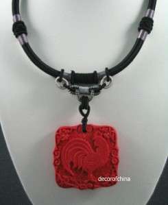Chinese Cinnabar Zodiac Jewelry Necklace PendantRooster  