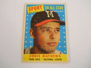 1958 TOPPS SPORT MAGAZINE 58 ALL STAR EDDIE MATHEWS CARD#480  