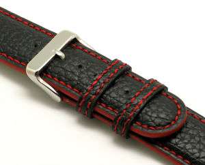 20mm Black/Red leather watch Band fits Breitling Omega  