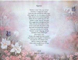Wedding MOTHER IN LAW Poem Personalized Print Prayer  