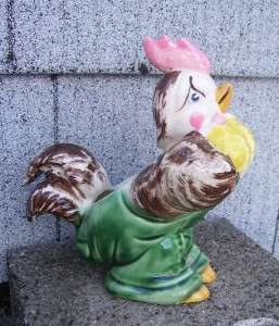 Vtg Rooster Planter With Hat Overalls Chicken Pottery  