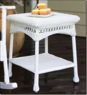 Outdoor Furniture White Wicker Patio Rocker & Side Set  