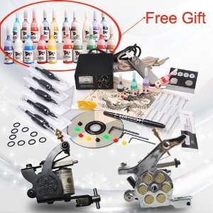 Complete Tattoo Kit 2 Tattoo Machine 24 Color ink Power Supply needles 