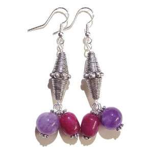   Jewellery Store Amethyst, Pink Jade & Tibetan Silver Earrings Jewelry
