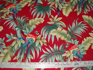 COTTON Fabric Wild PARROTS on dark red Sold BY THE YARD  