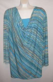 COLDWATER CREEK  Pretty Blue Tunic Top, with Mock Cami, Size Large 