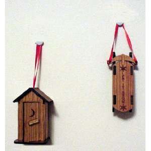  Outhouse & Sled Handcrafted Wood Ornaments